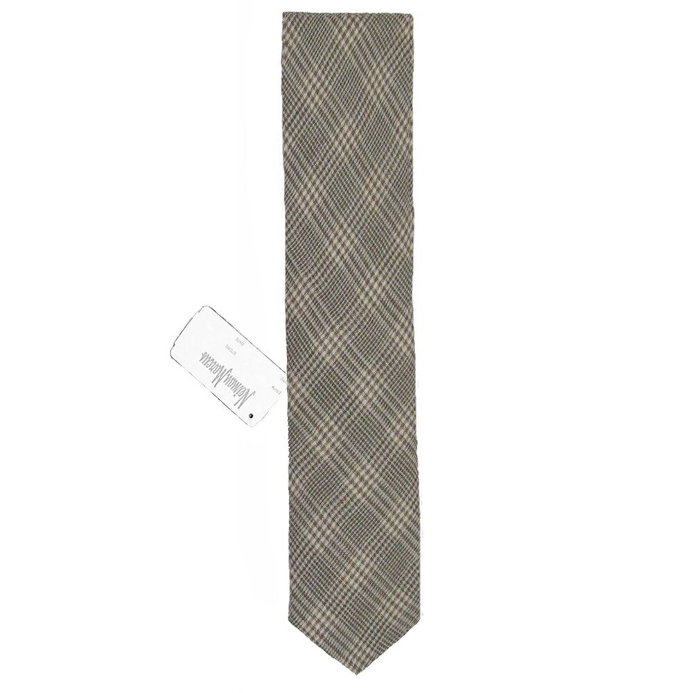NEW Handsome Neiman Marcus Tie!  Brown & Tan Plaid  Brushed Cotton  Made in USA